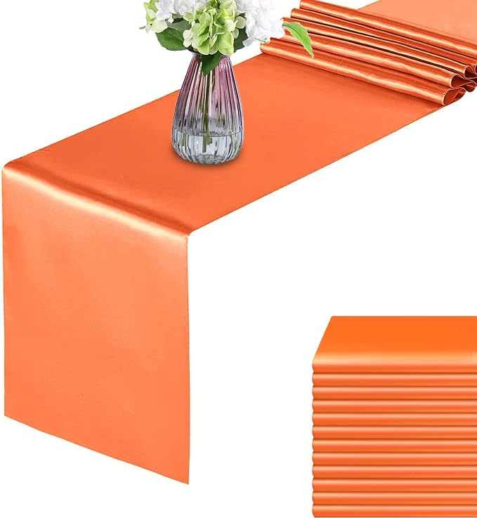 12 Pack Orange Table Runners, Fall Table Runner 12x108 Inches Long, Silk and by HMQIANG