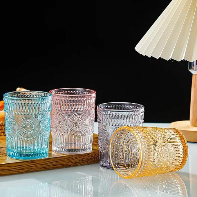 Amzcku Blue Drinking Glasses Set of 4, Vintage Glassware 10 oz- - Image 5