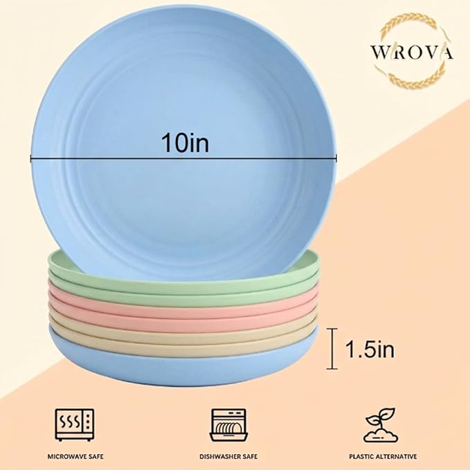 Dinner Plates Set of 8-10 Inch Wheat Straw Plates Unbreakable Kitchen Plates - Image 7