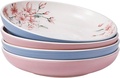 Bico Spring Sakura Pasta Bowls, 35oz Salad Bowl Set of 4, Large Ceramic Serving by Bico