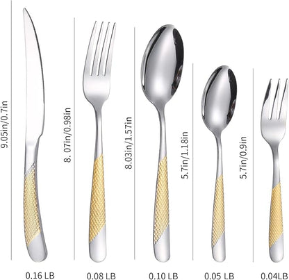 A·HOUSEWARE Hammered Silverware Gold and Silver Flatware Stainless Steel - Image 6