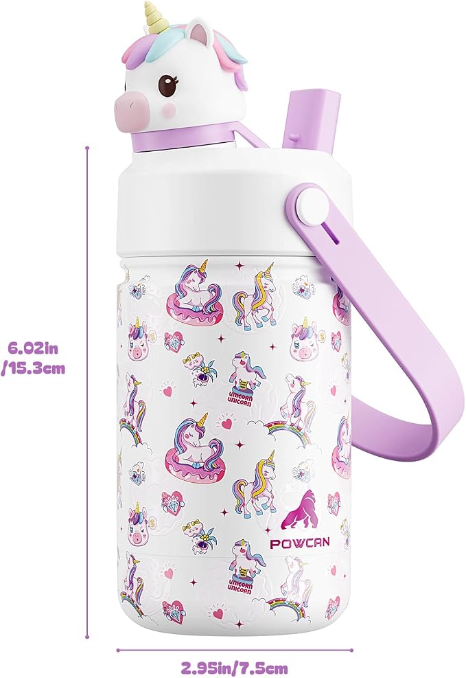 POWCAN 12 oz Kids Water Bottle for School: 2-in-1 Straw Spout Lid - Image 8