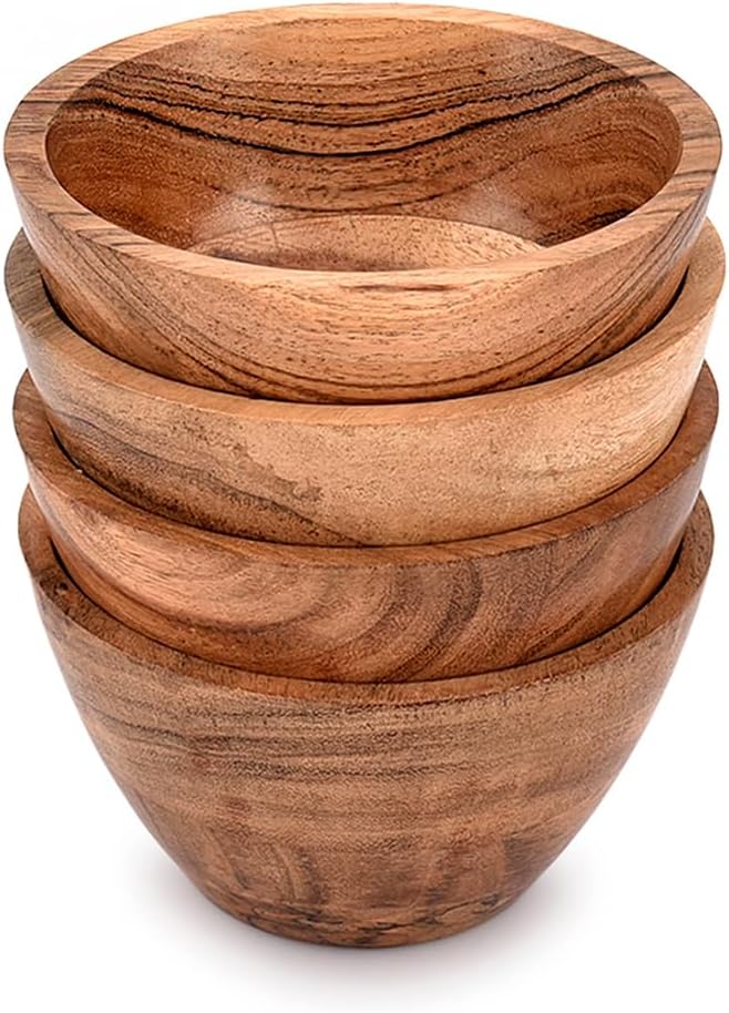 Acacia Wood Bowl Sets of 4 for Kitchen Meal Party and Nuts by NIRMAN