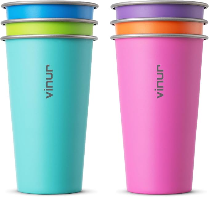 Stainless Steel Cups-20 oz Colorful Stackable Metal Drinking Glasses 6 Pcs | 20 by Vinur