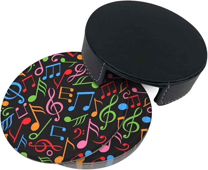 6 Pcs Colorful Music Note Leather Coasters - Image 4