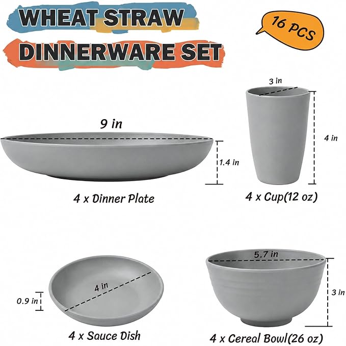 Kids Wheat Straw Dinnerware Sets - Image 3