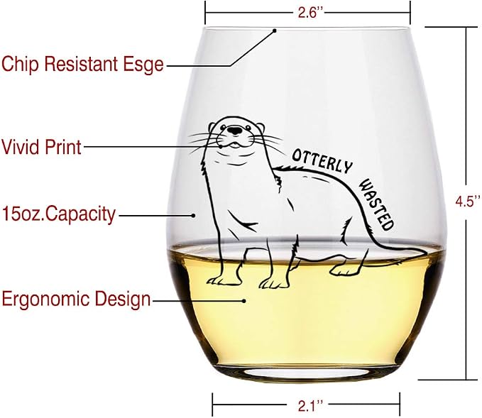 Perfectinsoy Otterly Wasted 15 oz Stemless Wine Glass, Transparent, Funny Otter - Image 2