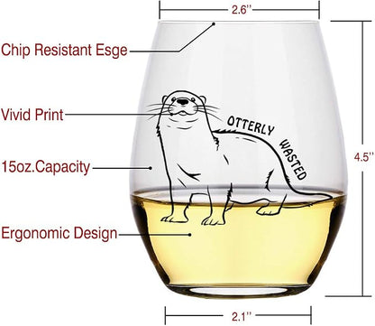Perfectinsoy Otterly Wasted 15 oz Stemless Wine Glass, Transparent, Funny Otter - Image 2