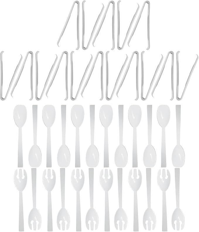 Party Essentials Plastic Party Buffet Serving Utensils Kit, Spoons/Forks/Tongs by PartyEssentials