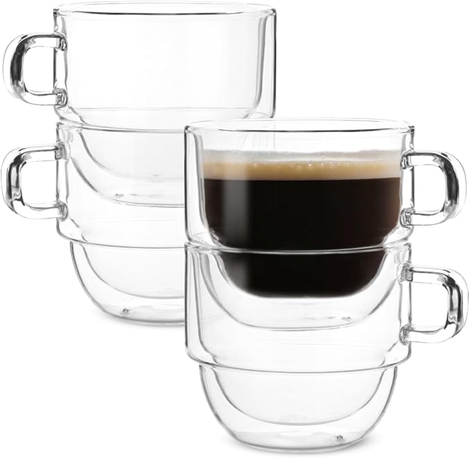 BTaT- Double Walled Stackable Glass Coffee Mugs, 8 oz, Glass Coffee Cups by BrewToATea