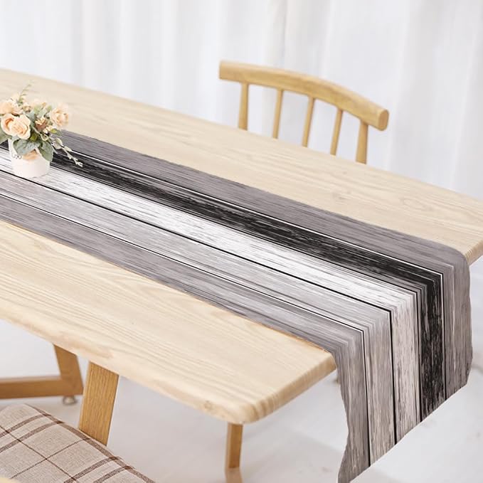 OYIMUA Grey Striped Vintage Table Runner, Rustic Farmhouse Style Kitchen Dining - Image 3