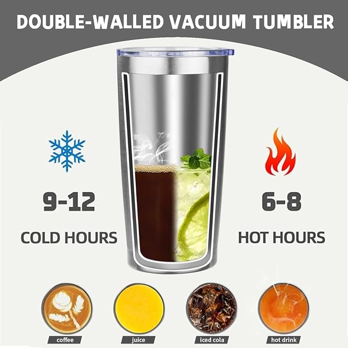 20 oz Tumbler with Lids and Straws, Stainless Steel Insulated Coffee Tumbler - Image 3