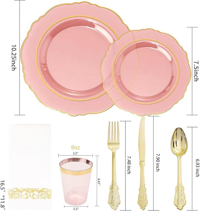 KIRE 210Pcs Clear Pink Plastic Plates - Image 9