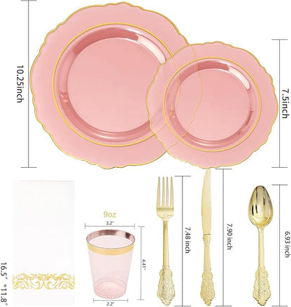 KIRE 210Pcs Clear Pink Plastic Plates - Image 9