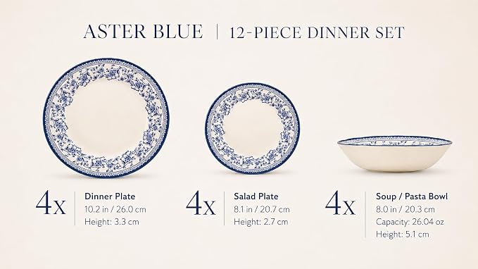 Royal 12-Piece Porcelain Dinnerware Set - Image 2