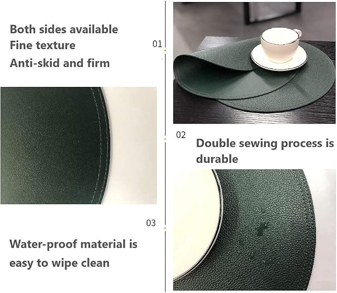 Set of 8 Faux Leather Round Placemats and Coasters, Disko Table Mats and Drink - Image 5