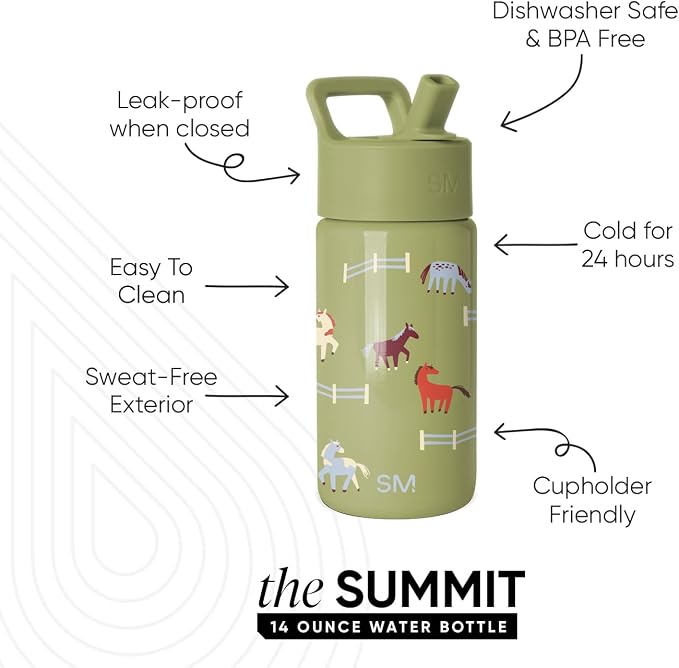 Simple Modern Kids Water Bottle & Toddler Cup | 14oz | Horses | Insulated - Image 2