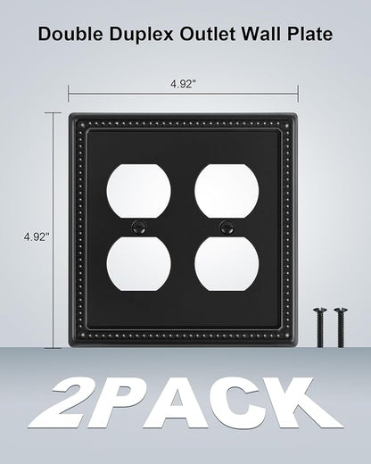 2-Pack Double Duplex Outlet Cover, Metal Switch Plates and Outlet Covers, Black Pearls Decorative Wall Plates for Electrical Outlets, 2 Gang Receptacle Cover, Corrosion Resistant
