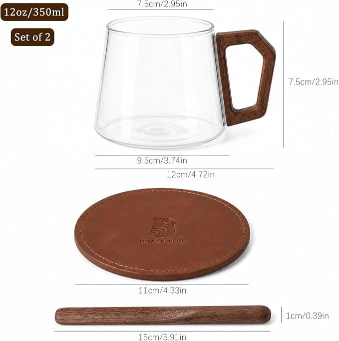 12 oz Glass Coffee Cups Set of 2, Cappuccino Cup Set - Image 5