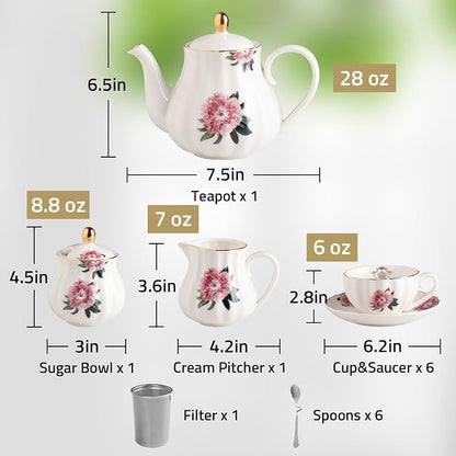 Porcelain Tea Sets British Royal Series, 8 OZ Cups & Saucer Service - Image 6