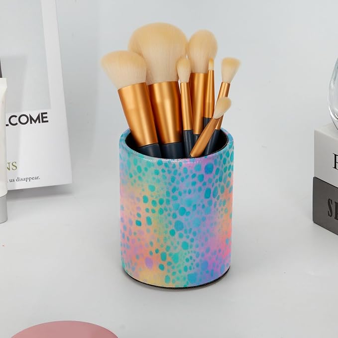 Leather Pen Holder for Desk, Leopard Print Pencil Cup Pen Organizer Makeup - Image 6