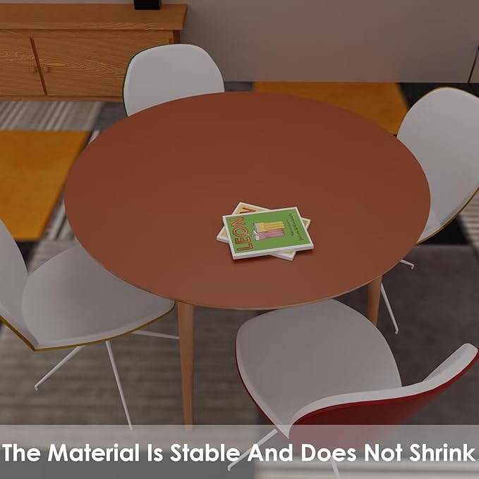 Round Table Pad, 1.8mm Thick, Dia.24 Inch, Leather Table Cover, Dining Table Protector, Table Top Protector (Dia.24, Brown+Gray)