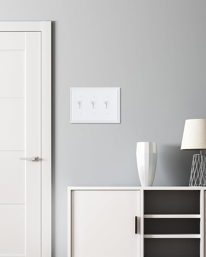 2-Pack Triple Toggle Light Switch Cover Plate, Durable Solid Zinc Alloy Decorative Switch Plate Covers, Pure White 3 Gang Wall Plate, Corrosion Resistant