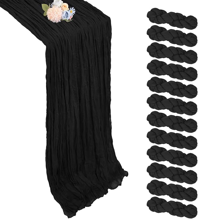 12 Pack Black Cheesecloth Table Runner 17 x 108 Inch | Boho Gauze Cheese Cloth by Pepmily