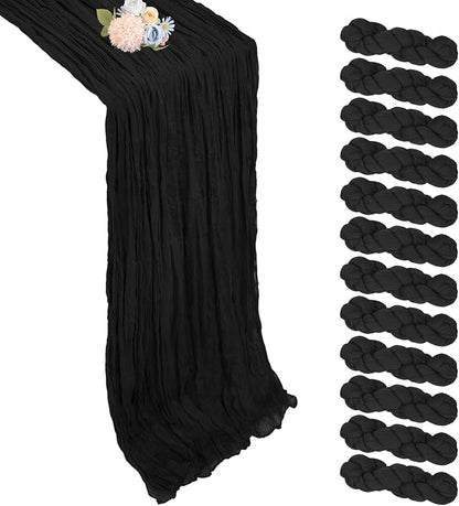 12 Pack Black Cheesecloth Table Runner 17 x 108 Inch | Boho Gauze Cheese Cloth by Pepmily