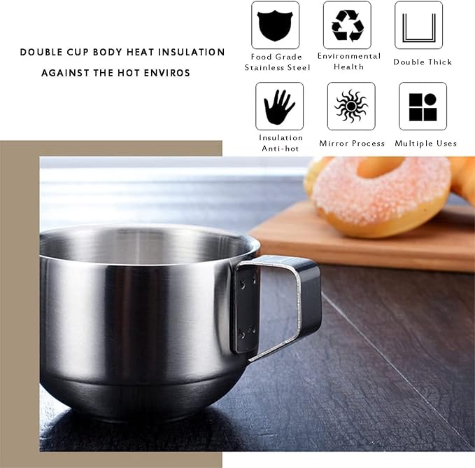 SZCXTOP 6.8 Oz Stainless Steel Coffee Cups Set of 6 Mug, Stackable Double Heat - Image 3