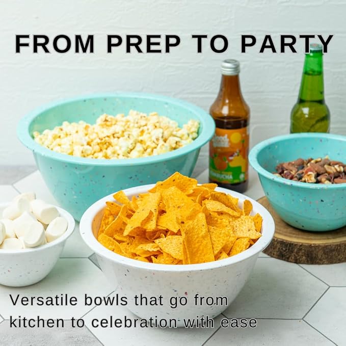 Confetti Melamine Mixing Nesting Bowls Set, 4 Piece 18oz to 4qt Mint | Colorful - Image 5