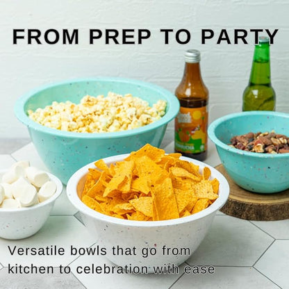 Confetti Melamine Mixing Nesting Bowls Set, 4 Piece 18oz to 4qt Mint | Colorful - Image 5