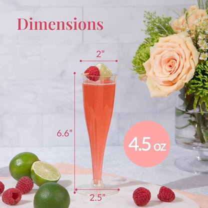 Prestee 100 Gold Plastic Champagne Flutes - 4.5 oz Disposable Champagne Glasses for Toasting at Weddings, Mimosas, Cocktails, Great Gatsby Party Decorations, and Events
