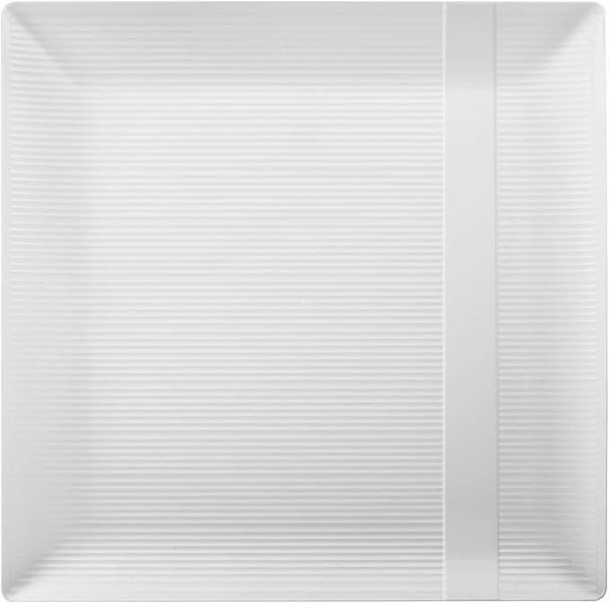 Exquisite Disposable-White-Plastic-Plates-Square Linear (40 Pack) Wedding Dinner Fancy Tableware Dishes (10.25 Inch., White) Single Size Set