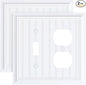 2-Pack Classic Beadboard Combo Toggle/Duplex Light Switch Cover Plate, Pure White Outlet Cover Plate, Natural Bamboo Fiber Decorative Wall Receptacle Cover for Electrical Outlets, Light Switch