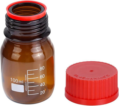 20 Pieces Amber Glass 100 mL Graduated Round Lab Reagent Media/Storage Bottle With GL45 Red Screw Cap