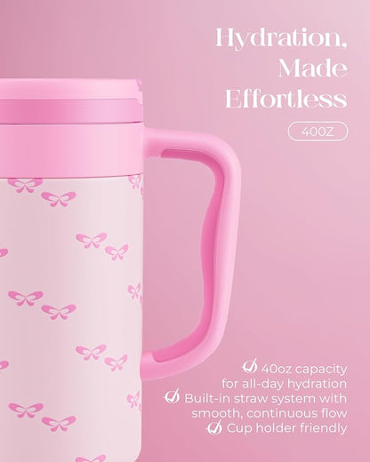 40 oz Insulated Tumbler with Handle and Push-Button Straw Lid, Stainless Steel - Image 5