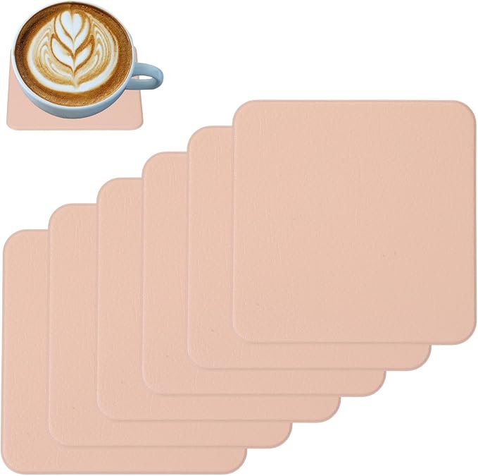 uxcell 6 Pcs Faux Leather Coasters, 3.9 x 3.9 Square Coasters by uxcell