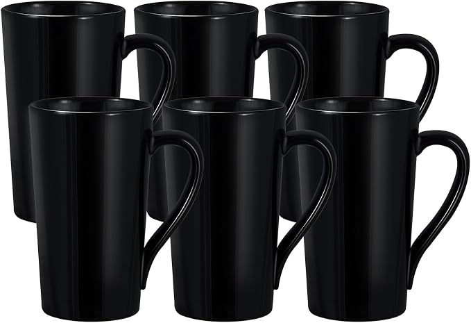 20 oz Ceramic Black Coffee Mugs Set of 6, Large Tall Coffee Mug by YINUOWEI