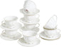 White Ceramic Tea Cup and Saucer Set of 8 - 6oz Elegant Porcelain Cups by PRECITIME