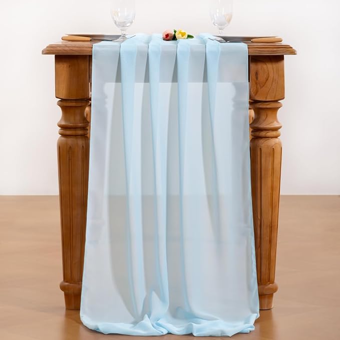 Blue Chiffon Table Runner Summer Boho Wedding Birthday Party Decor | 14ft - Image 5