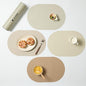 Beige Oval Silicone Placemats Set of 4 – Heat Resistant, Waterproof, Easy to Clean Non-Slip Modern Dining Table Mats – Premium Leather Textured Japandi Kitchen Decor