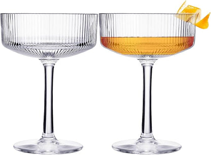 Khen Acrylic Ribbed Coupe Glasses, 8oz Clear Shatterproof Plastic Martini by Khen