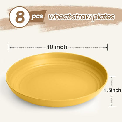 Wheat Straw Plates 10 Inch Deep Dinner Plate Set of 8, Lightweight and Unbreakable Plastic Plates Reusable, Microwave & Dishwasher Safe Kitchen Plate (Multi Colors)