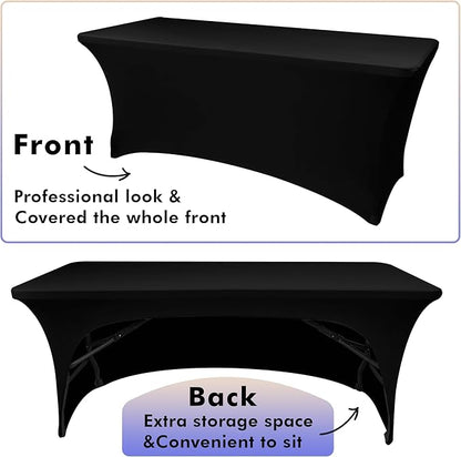 Nasitos 2 Pack Black Table Cloth 6 Foot-Spandex Fitted Tablecloth Rectangle Tables, Open Back Stretch Folding Trade Show Table Covers Fabric Washable & Wrinkle Resistant for Parties, Wedding, Event