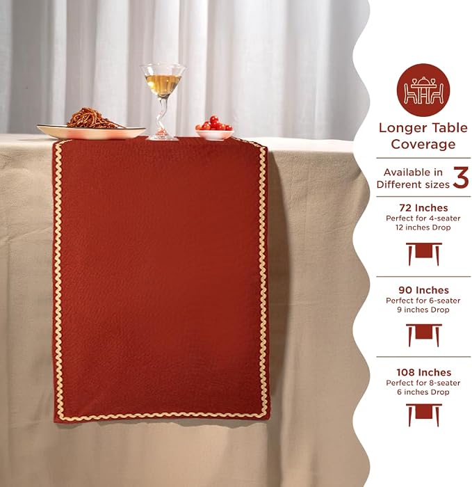Folkulture Fall Table Runner 108 Inches Long | Burnt Orange Rick Rack | Table - Image 5