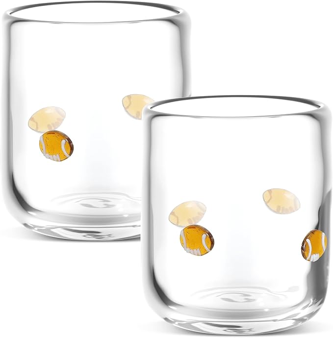 Icon Juice Glasses, 14oz Stemless Wine Drinking Juice Glass Cup for Valentine Party Supplies Gift(2 Pcs,Football)