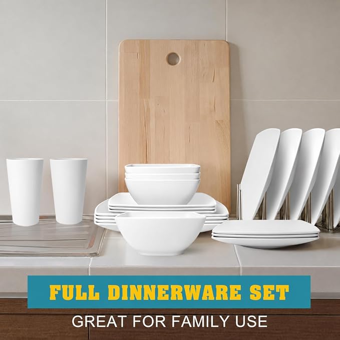 Teivio 16-piece Plastic Wheat Straw Square Dinnerware Set - Image 5
