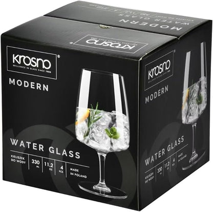 Krosno - Stemmed Tulip Water Glasses, Set of 4, 11.2 oz, Ideal Goblets for Dessert, Cocktails, Juice, Drinking Glasses, Lead-Free and Safe, Dishwasher Safe, Made in Europe