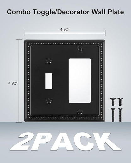 2-Pack Combo Toggle/Decorator Light Switch Cover Plate, Pearls Decorative Electrical Outlet Covers, Metal Wall Switch Plates and Outlet Covers, Black